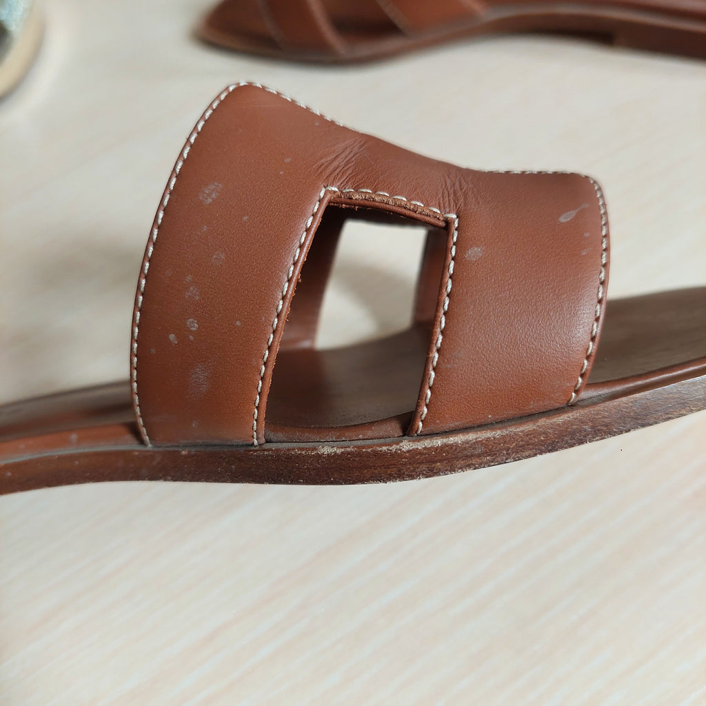 Hermes Brown Leather 'Oran' Sandals | Pre Loved |