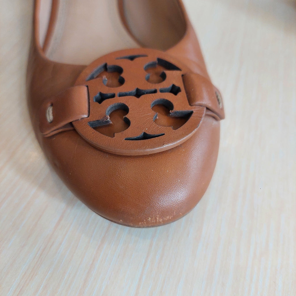 Tory Burch Brown Leather Gabriel Wedge Pumps | Pre Loved |