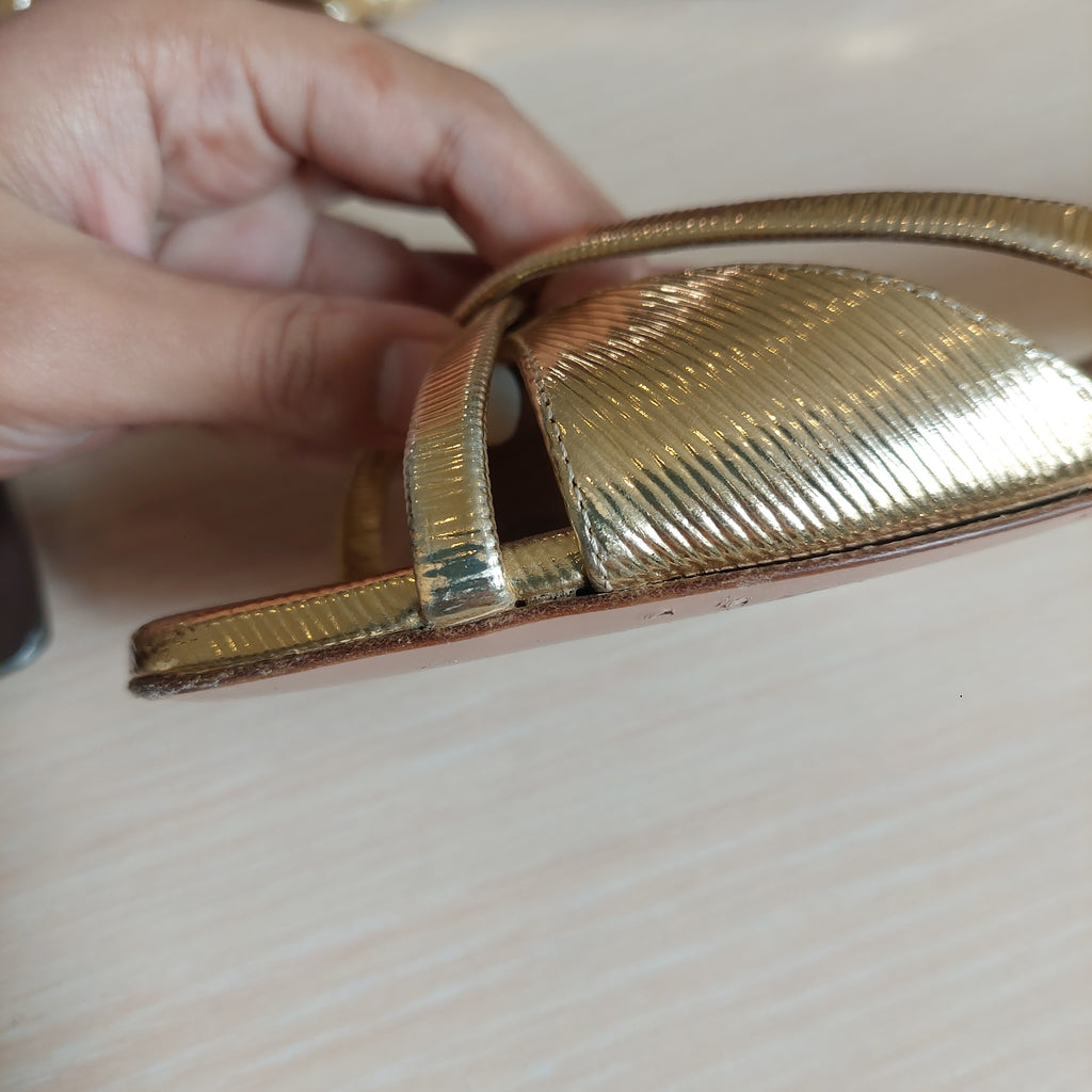 Malone Souliers Gold Textured Leather Penn Flat Slides | Pre Loved |