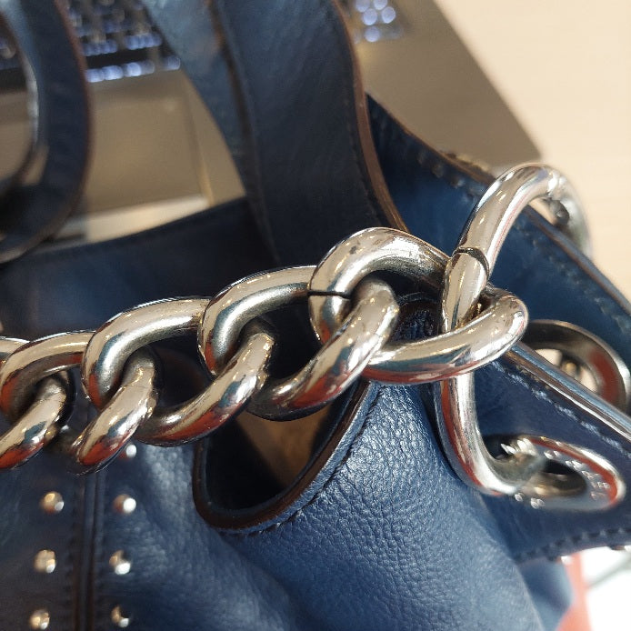 Michael Kors Astor Navy Blue Leather Silver Studded Hobo Bag | Pre Loved |