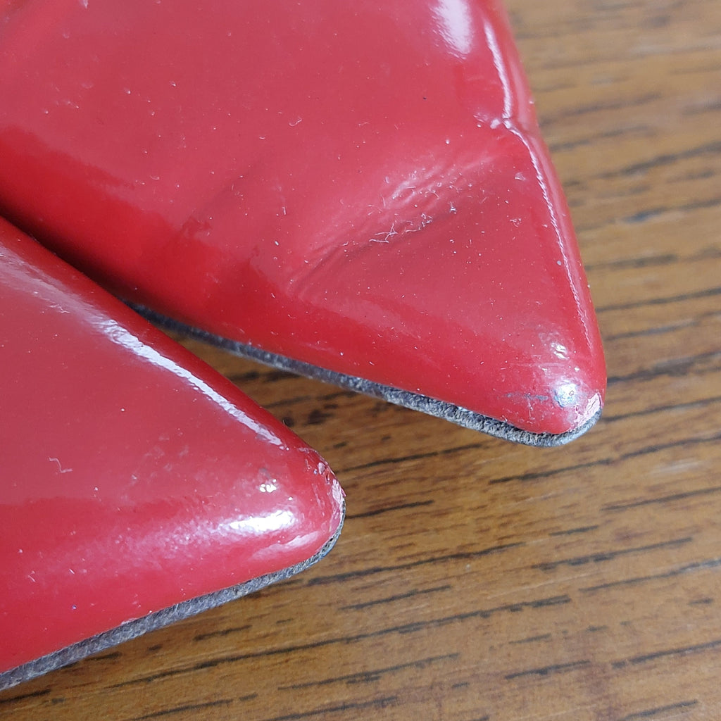 Valentino Red Patent Leather Rockstud Pointed Toe Ballerina Flats | Pre Loved |