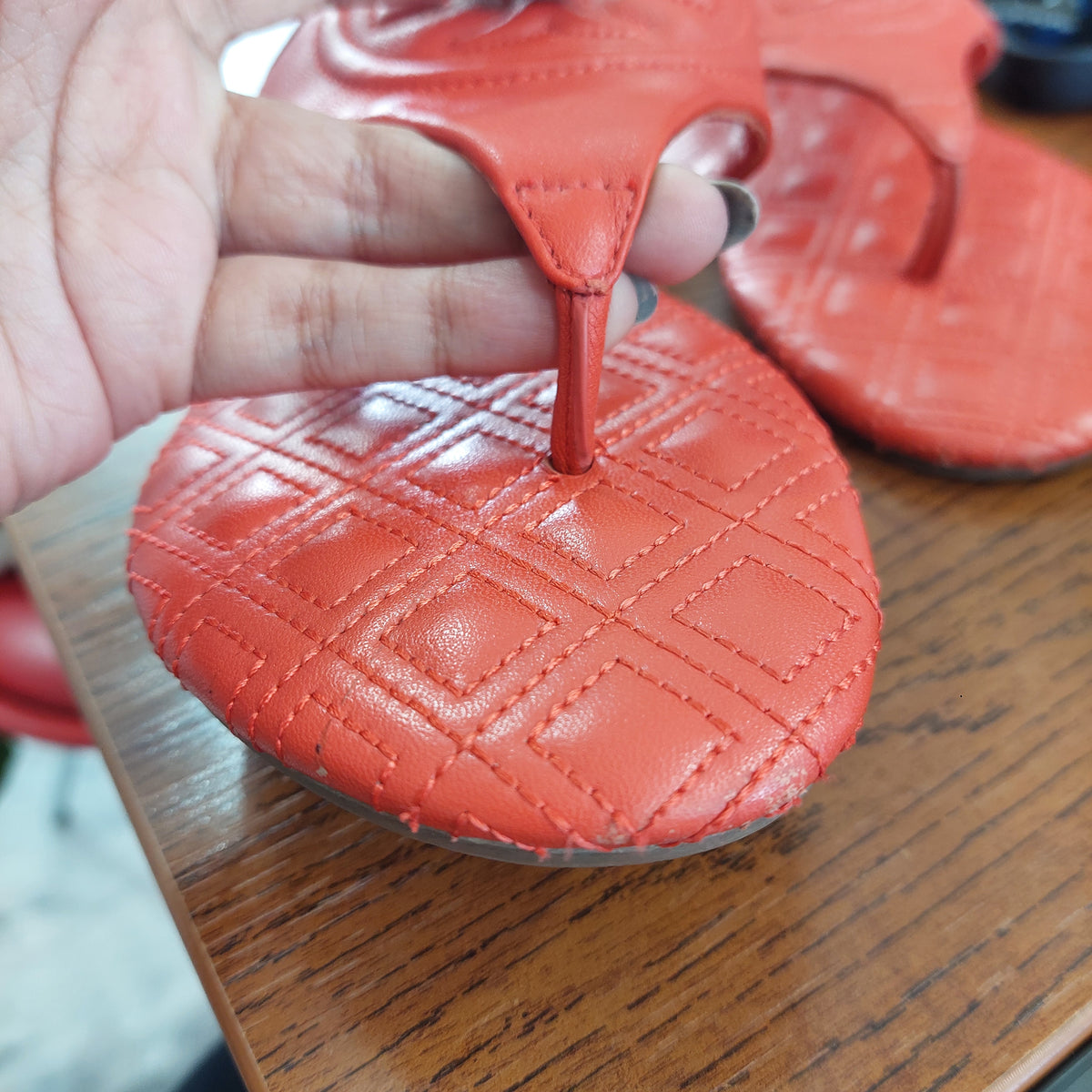 Tory Burch Orange Fleming Flat Thong Sandals | Pre Loved |
