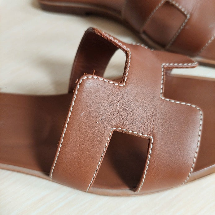 Hermes Brown Leather 'Oran' Sandals | Pre Loved |