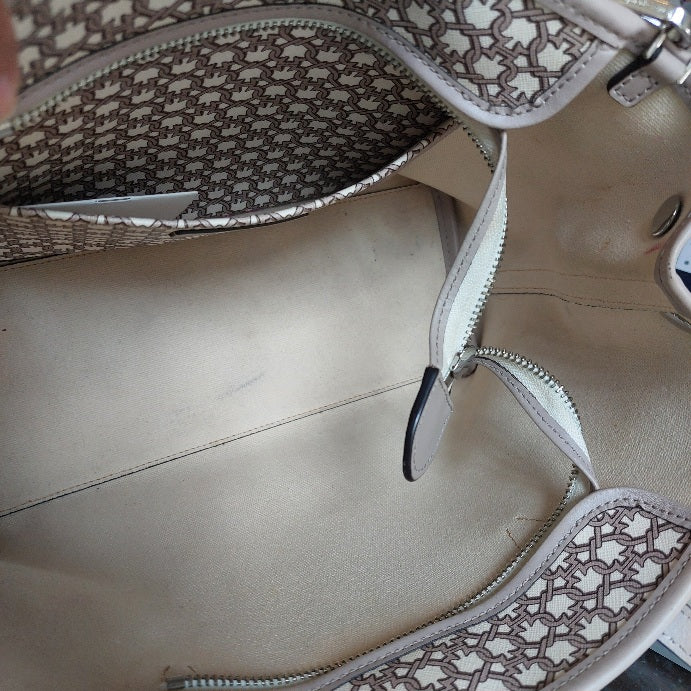 Kate Spade Cream & Taupe Canvas Satchel Bag | Pre Loved |