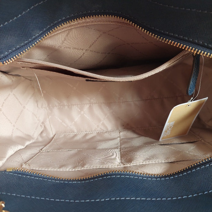 Michael Kors Navy Saffiano Leather Jet Set Large Chain Shoulder Tote Bag | Gently Used |