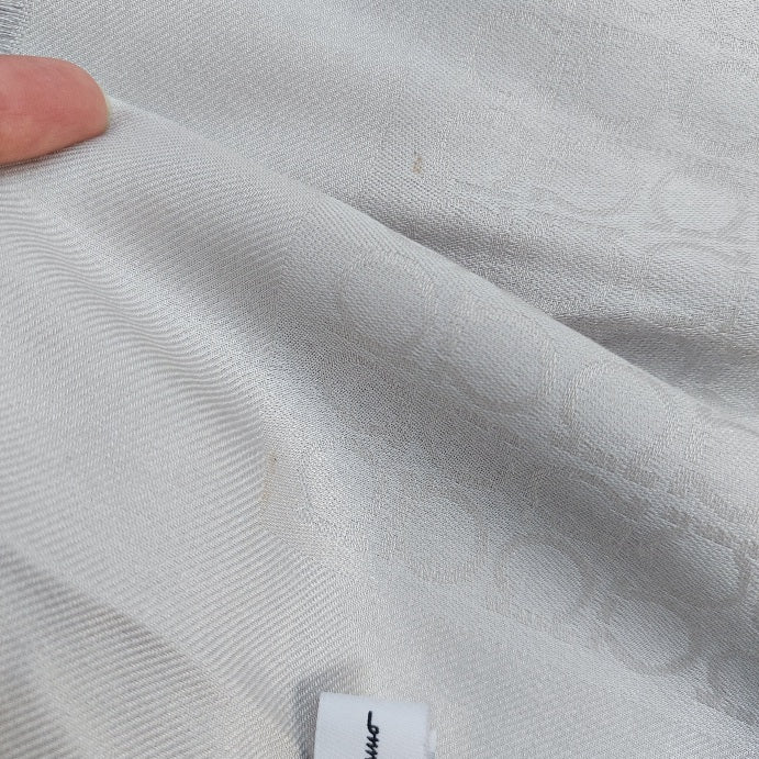 Salvatore Ferragamo Light Grey Monogram Silk Scarf | Pre Loved |