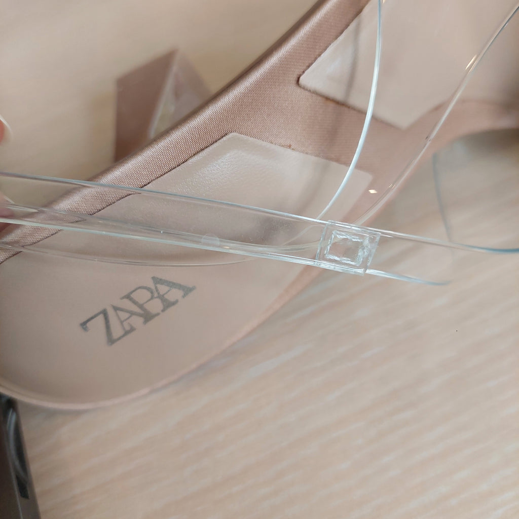 Zara Beige Pointed Toe Embellished Slingback Heels | Like New |