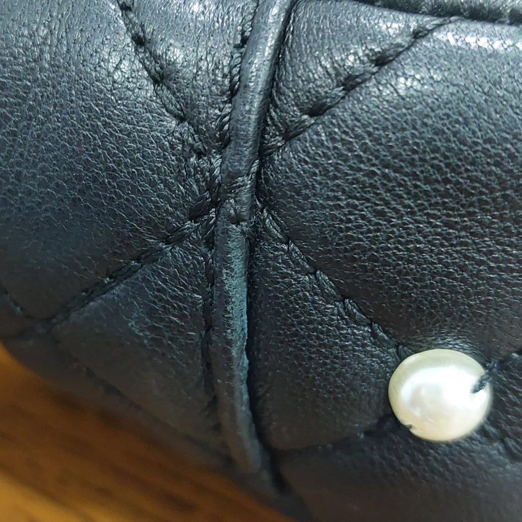 Michael Kors Black Quilted Leather Faux-Pearl Embellished 'Sloan' Shoulder Bag | Gently Used |