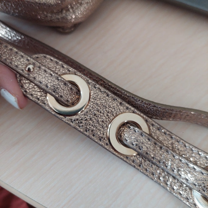 Jimmy Choo Rebel Mini Glitter Gold Leather Crossbody Bag | Pre Loved |