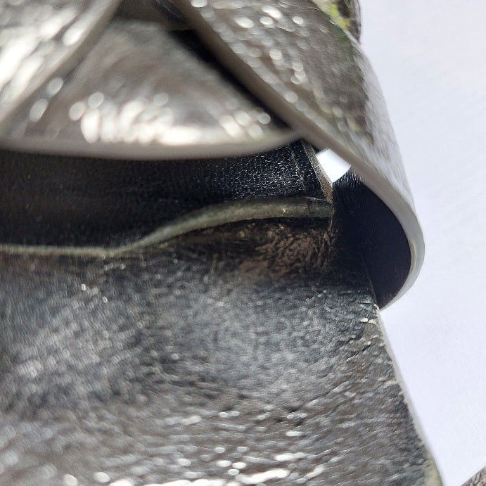 Saint Laurent Silver Metallic Leather Tribute Slide Sandals | Pre Loved |