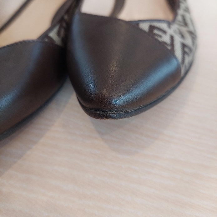 Fendi Brown Zucchino Leather And Canvas Ballet Flats | Pre Loved |