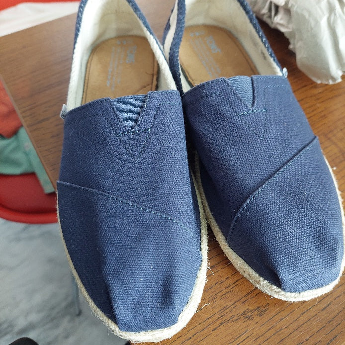 TOMS Navy White Striped Canvas Espadrille | Gently Used |