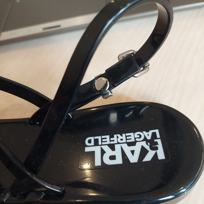 Karl Lagerfeld Black Jelly Karl Ikonic Sling Sandals | Brand New |