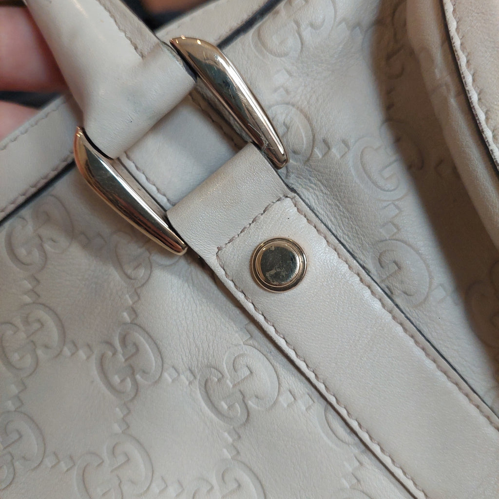 Gucci Ivory Leather Guccisma Abbey Boston Handbag | Pre Loved |