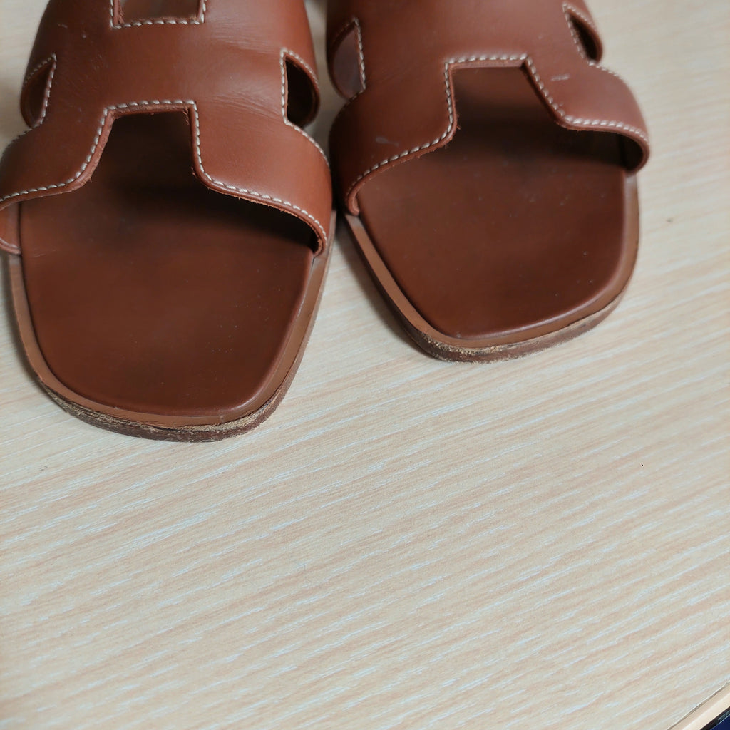 Hermes Brown Leather 'Oran' Sandals | Pre Loved |