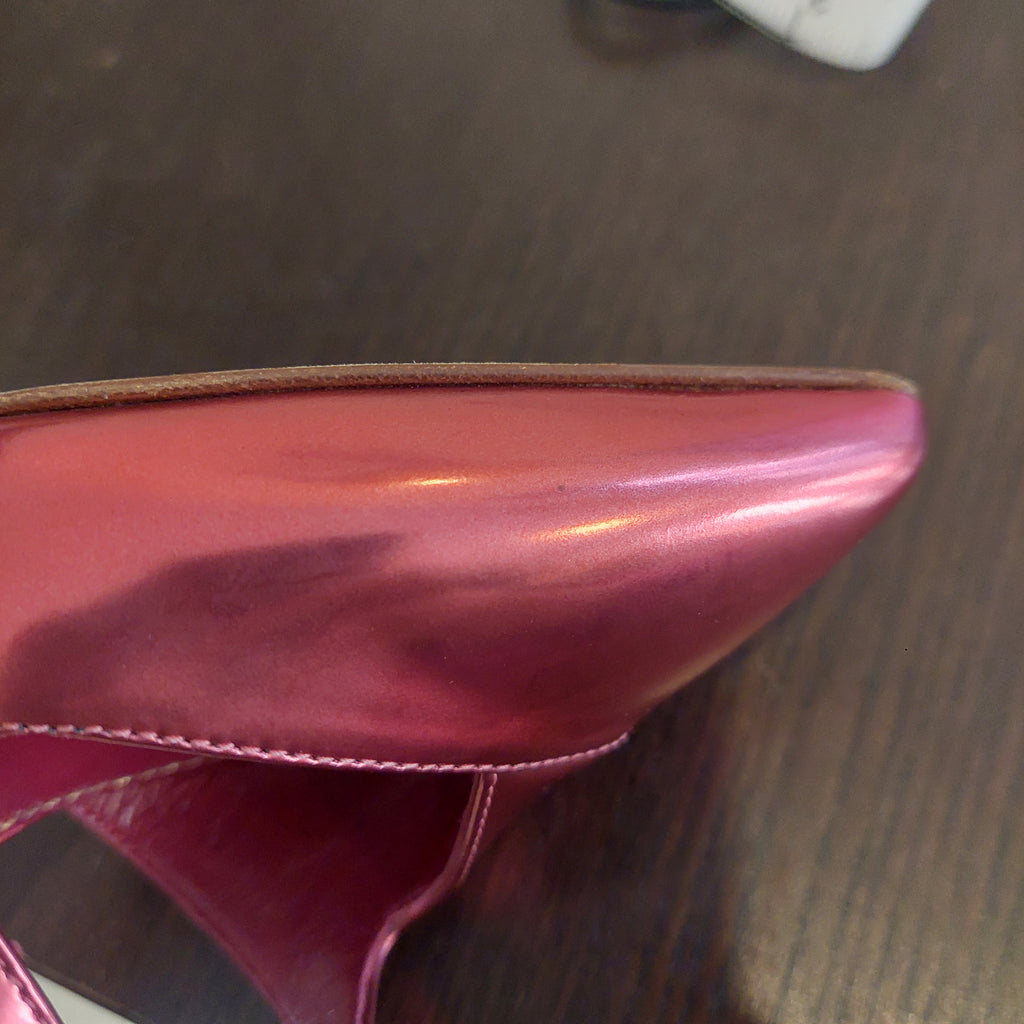 Sergio Rossi Pink Metallic Leather Pointed Sling-Back Heels | Gently Used |