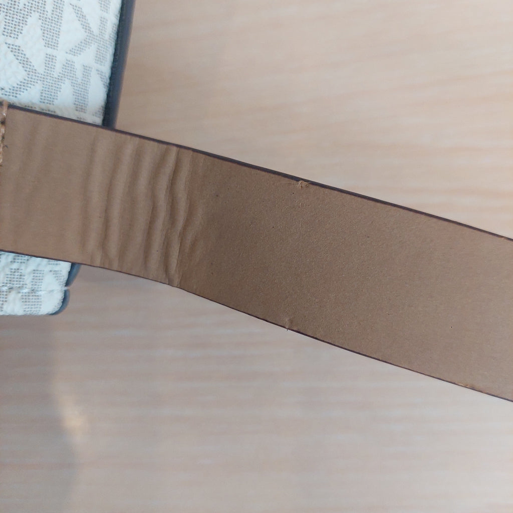 Michael Kors White & Brown Monogram Center Stripe Faux-Leather Belt Bag | Brand New |