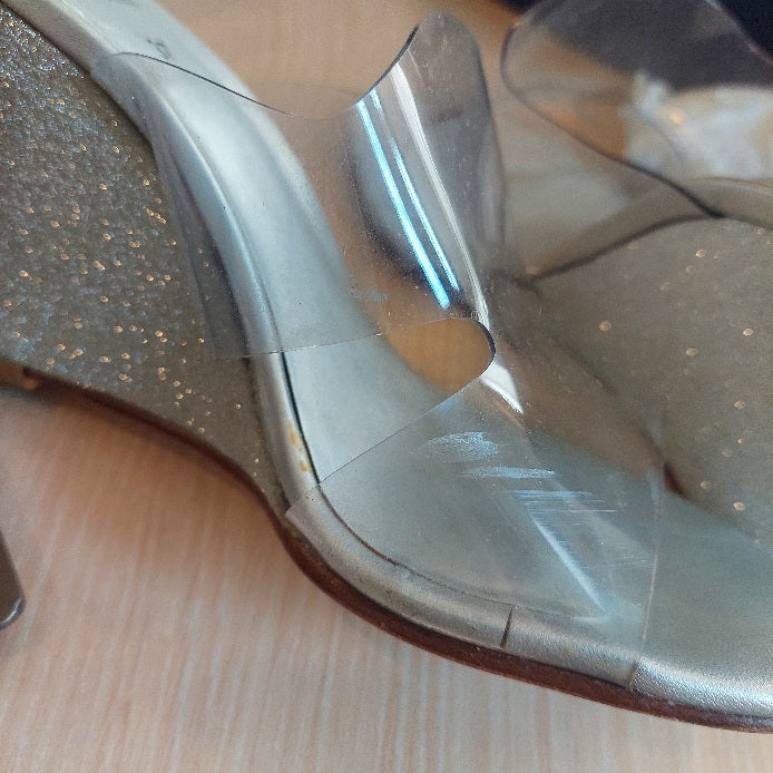 Stuart Weitzman Silver Glitter & Vinyl Wedges | Pre Loved |