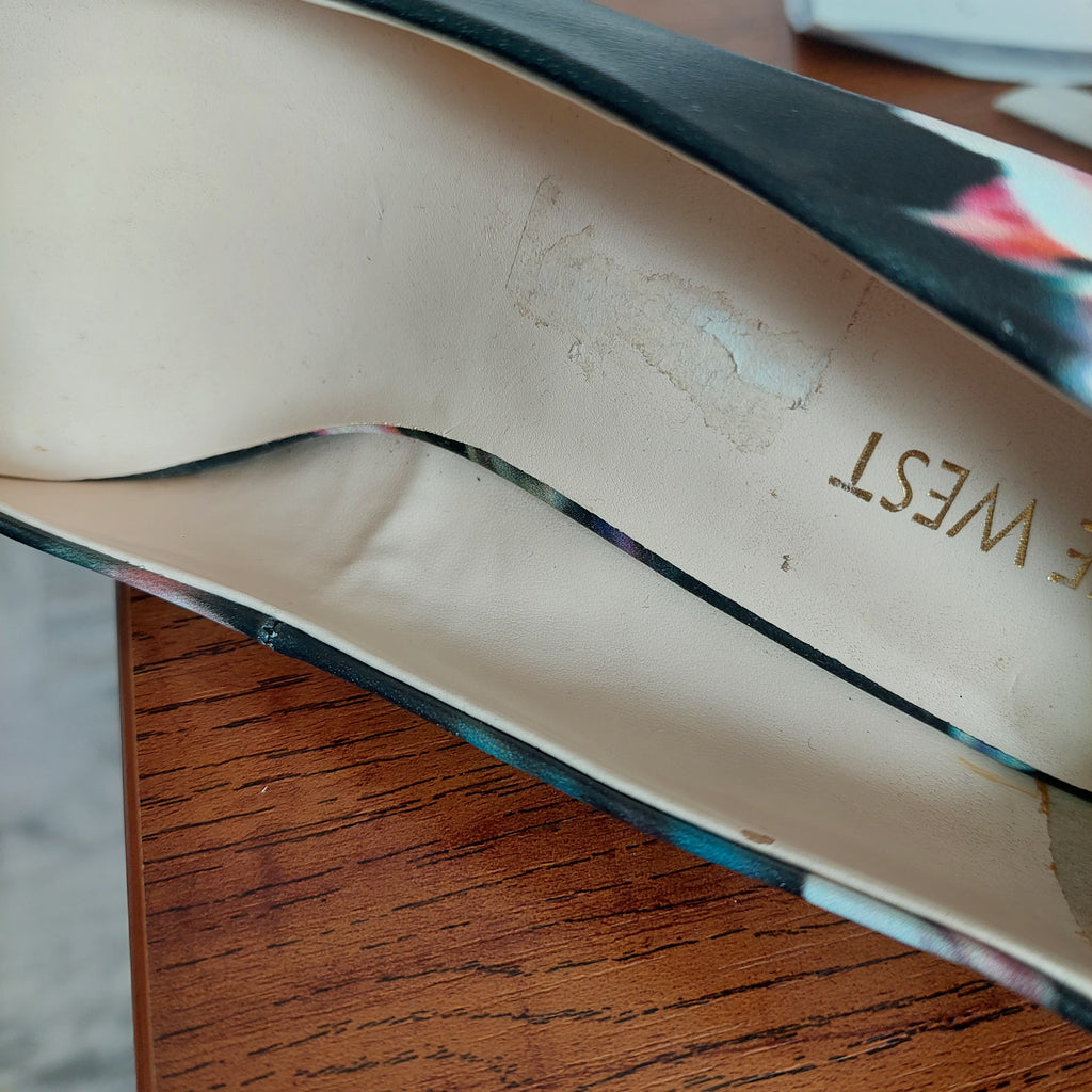 Nine West Black Floral Pattern Heels | Pre Loved |