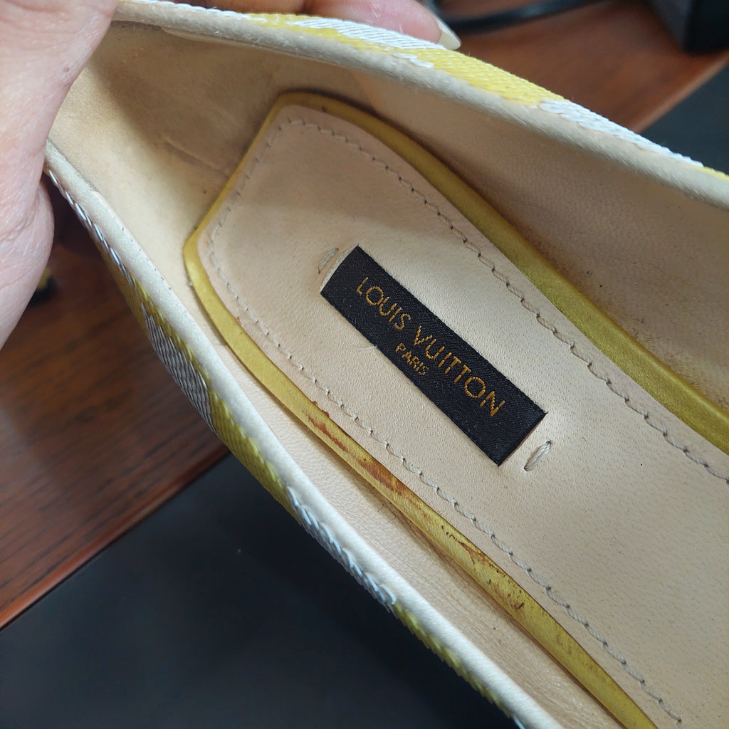 Louis Vuitton Yellow & White Magic Square Pumps | Pre Loved |