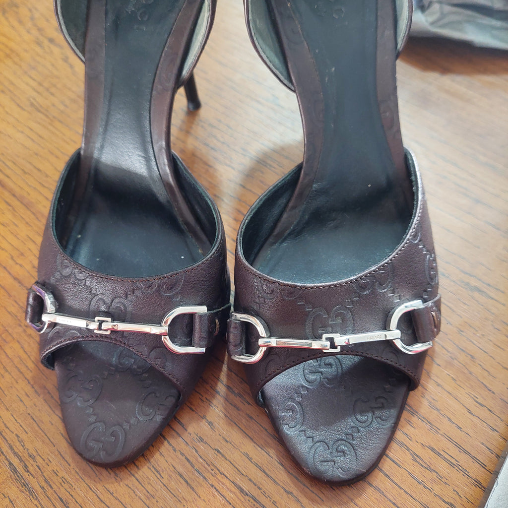 Gucci Brown Guccissima Leather Horsebit D'orsay Peep Toe Pumps | Pre Loved |