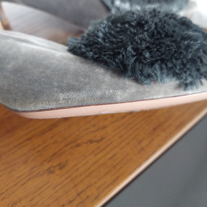 Aquazzura Grey Velvet Powder Puff Mules | Pre Loved |