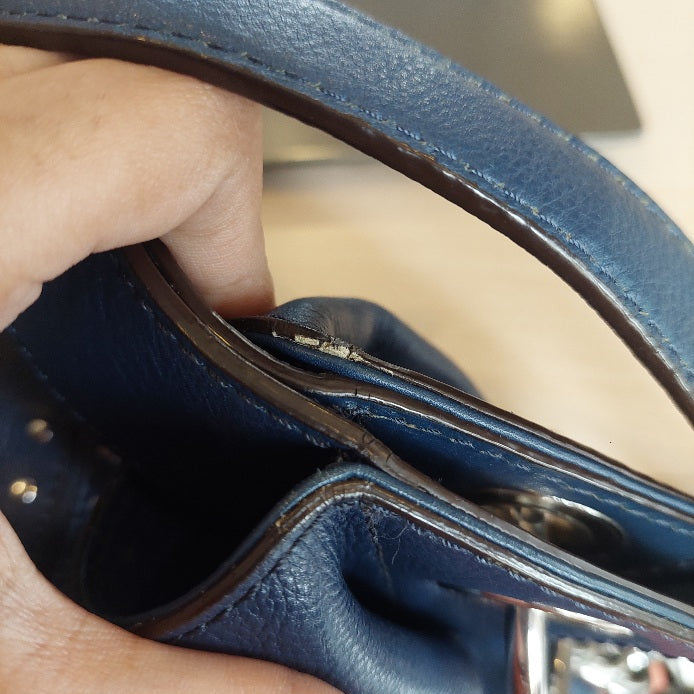 Michael Kors Astor Navy Blue Leather Silver Studded Hobo Bag | Pre Loved |