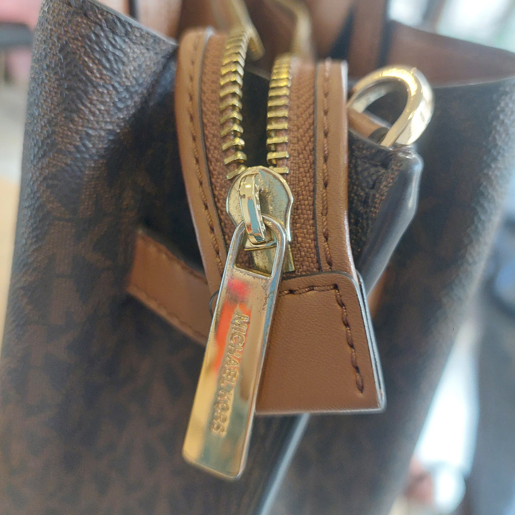 Michael Kors Emilia Brown Monogram Satchel | Pre Loved |