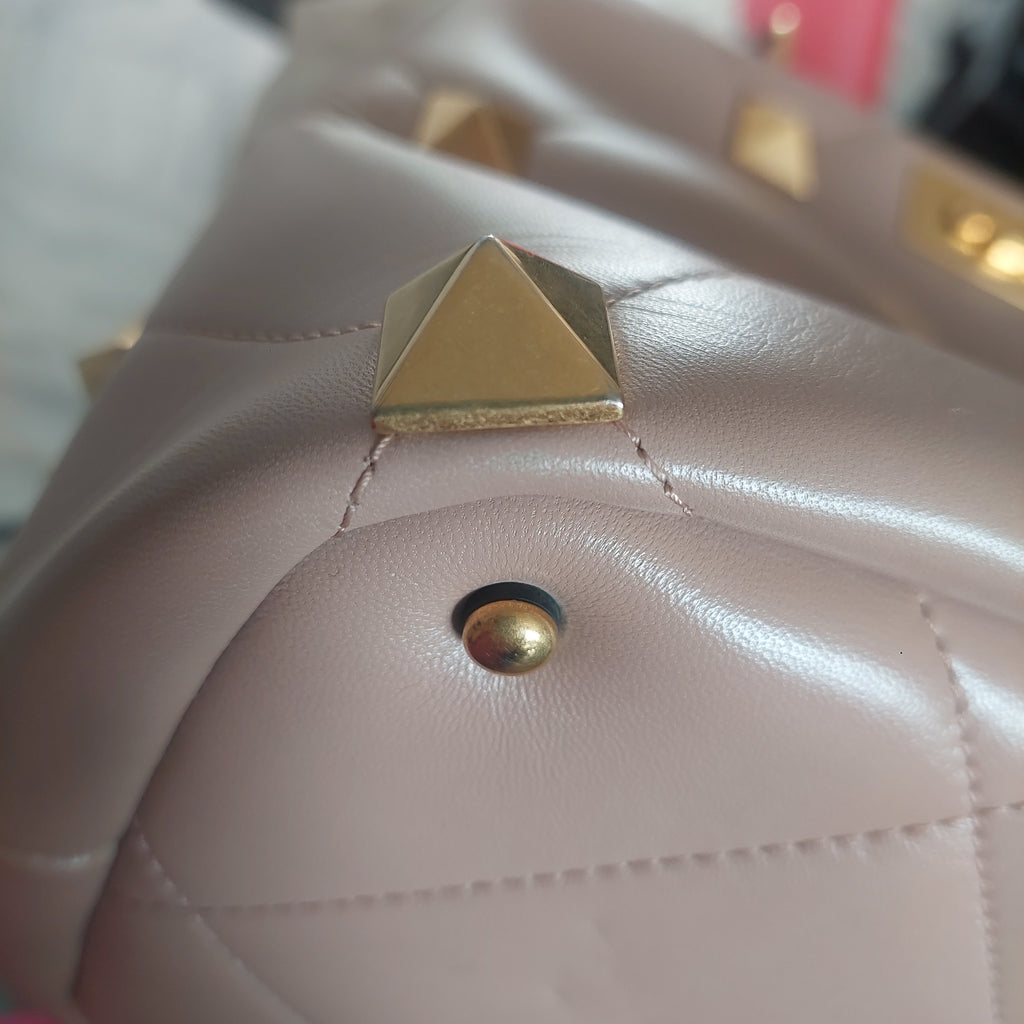 Valentino Rose Cannelle Leather Medium Roman Stud Top Handle Bag | Pre Loved |