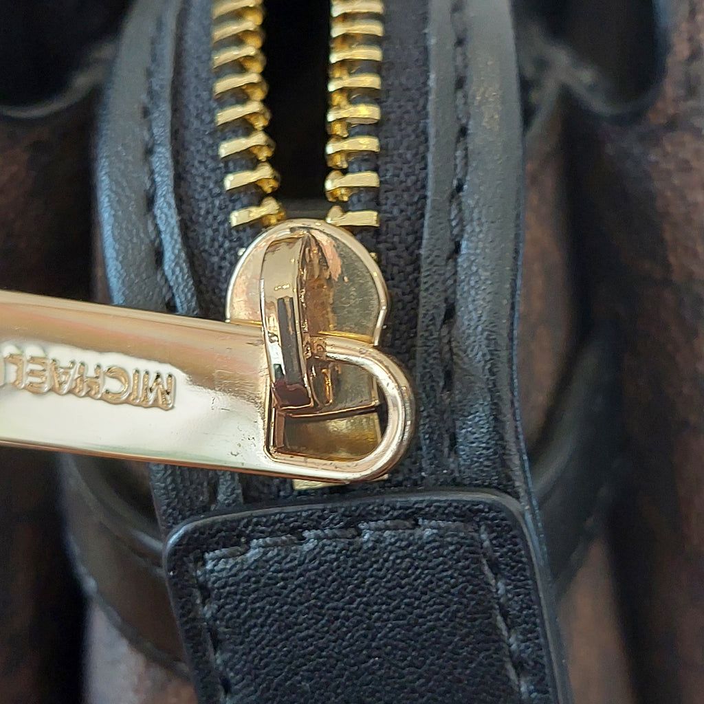 Michael Kors Brown & Black Reed Small Belted Satchel Bag | Gently Used |