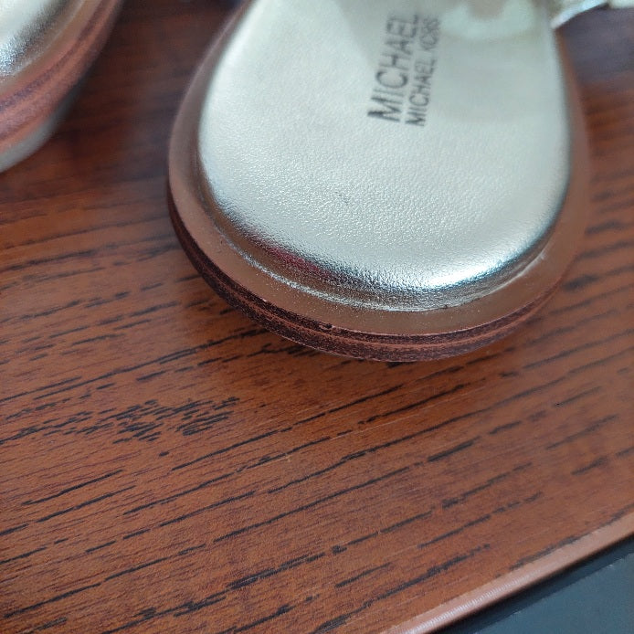 Michael Kors Metallic Gold Aubrey Leather Sandals | Gently Used |