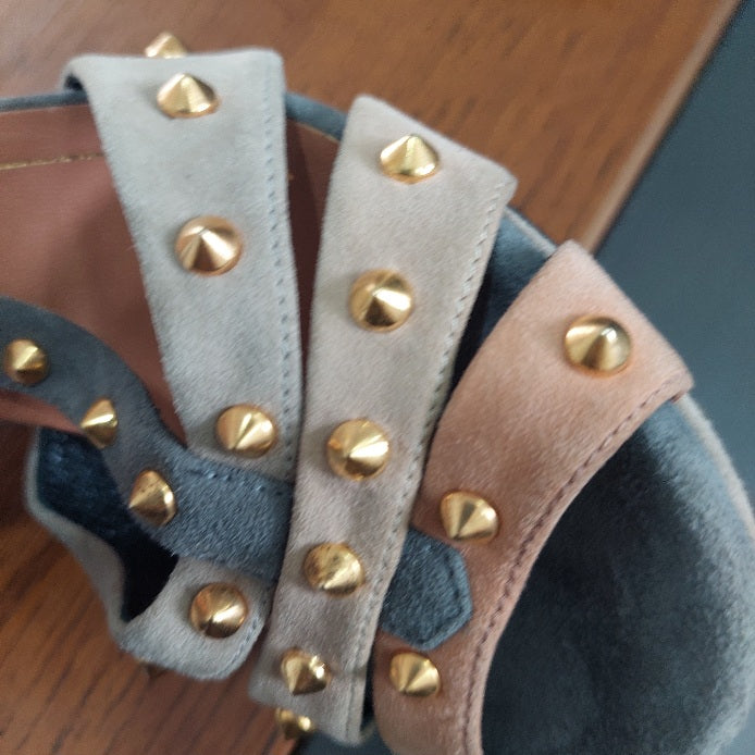 Gucci Multicolor Suede Studded Ankle Strap Sandals | Pre Loved |