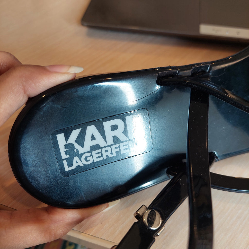 Karl Lagerfeld Black Jelly Karl Ikonic Sling Sandals | Brand New |