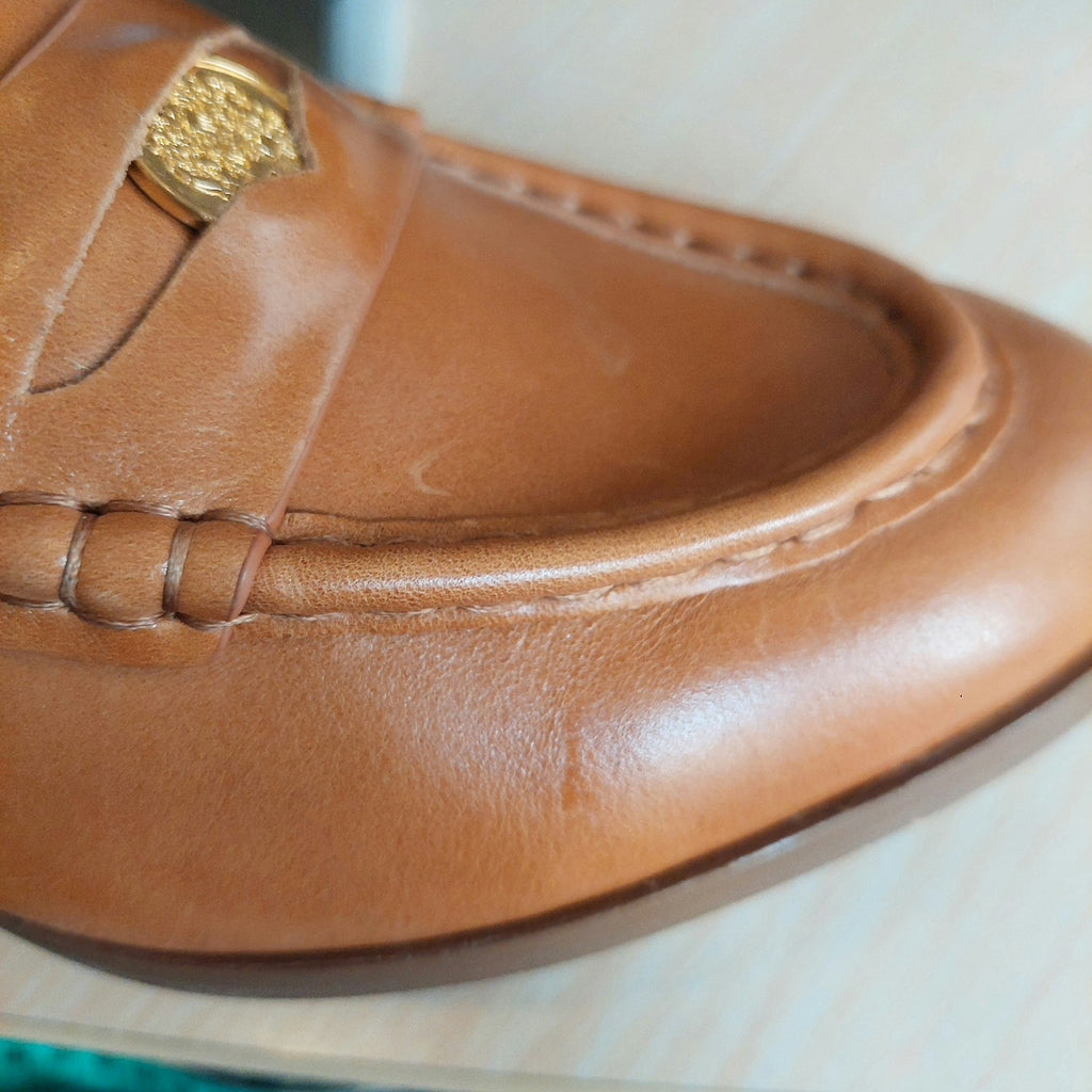 Vince Camuto Tan Leather Block Heel Loafers | Like New |