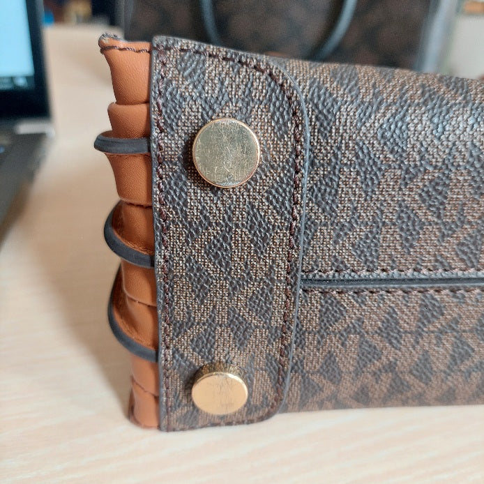 Michael Kors Brown Signature Coated Canvas & Leather Small Mercer Tote Bag | Pre Loved |