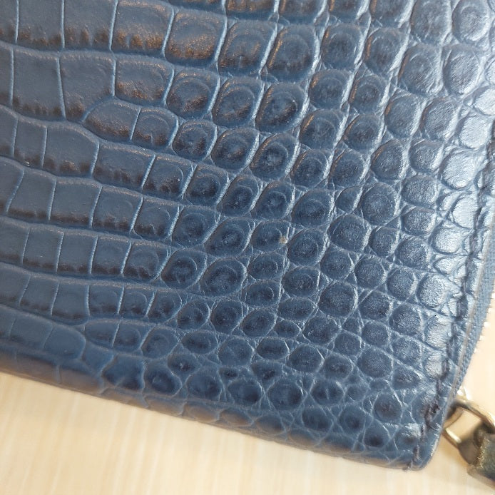 Jimmy Choo Dark Blue Croc Embossed Leather 'Pippa' Long Wallet | Gently Used |