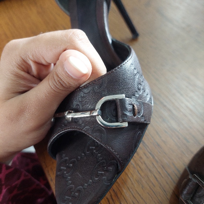 Gucci Brown Guccissima Leather Horsebit D'orsay Peep Toe Pumps | Pre Loved |