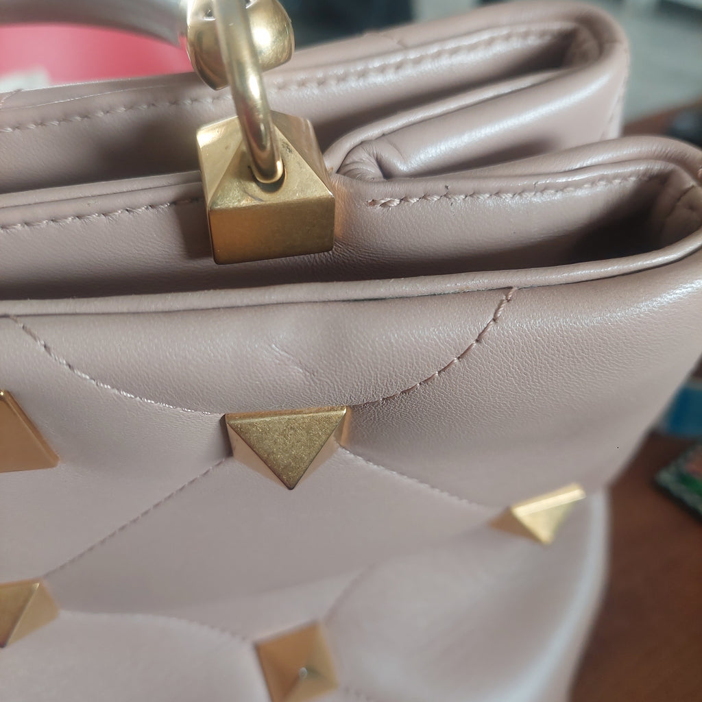 Valentino Rose Cannelle Leather Medium Roman Stud Top Handle Bag | Pre Loved |