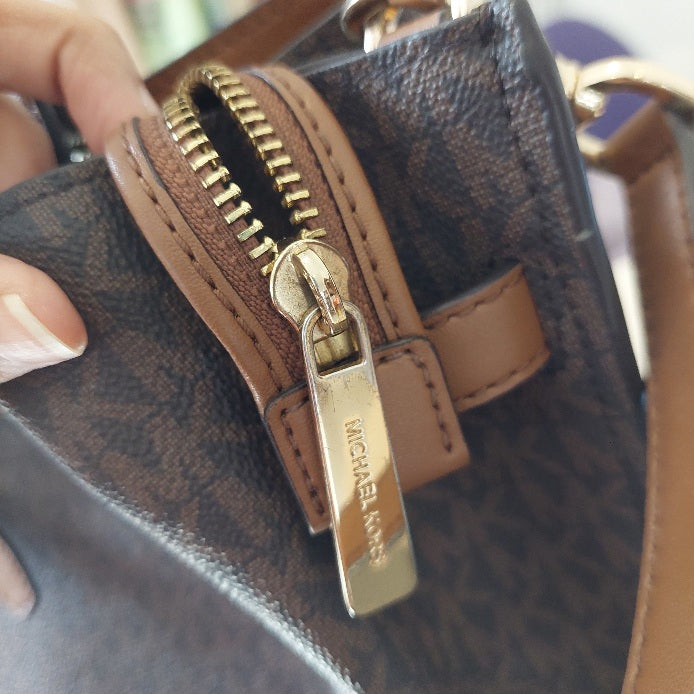 Michael Kors Emilia Large Triple Compartment Signature Brown Mk Satchel Bag | Pre Loved |