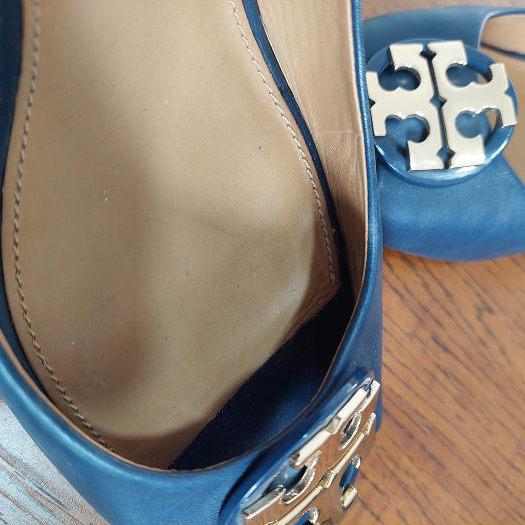 Tory Burch Blue Claire Open Toe Wedges | Pre Loved |