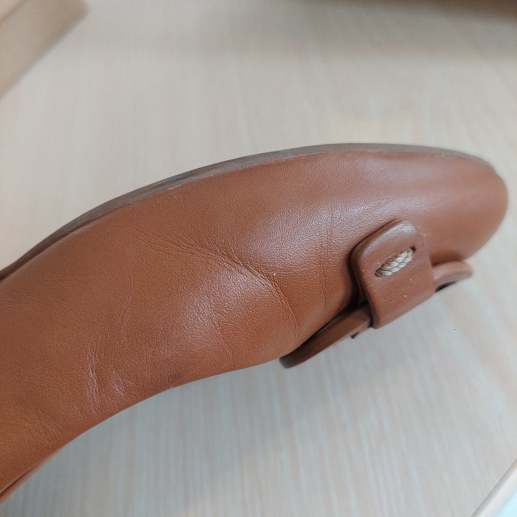 Tory Burch Brown Leather Gabriel Wedge Pumps | Pre Loved |