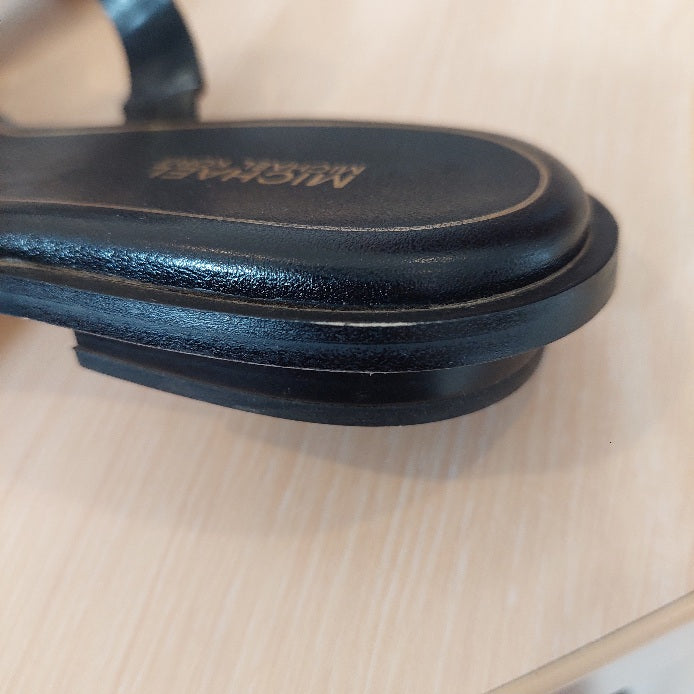 Michael Kors Black Aubrey Cutout Leather T-Strap Sandals | Gently Used |