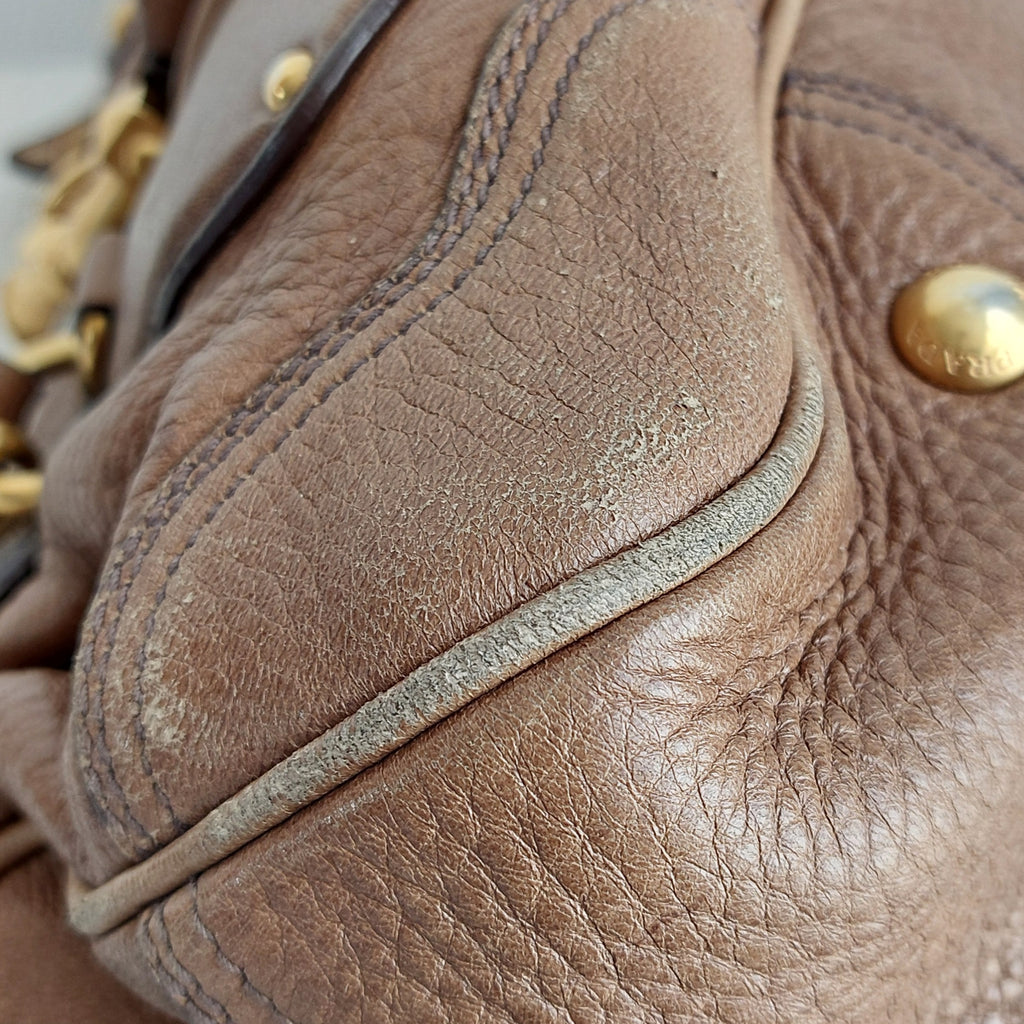 Prada Brown Cervo Leather Dragon Satchel Bag | Pre Loved |