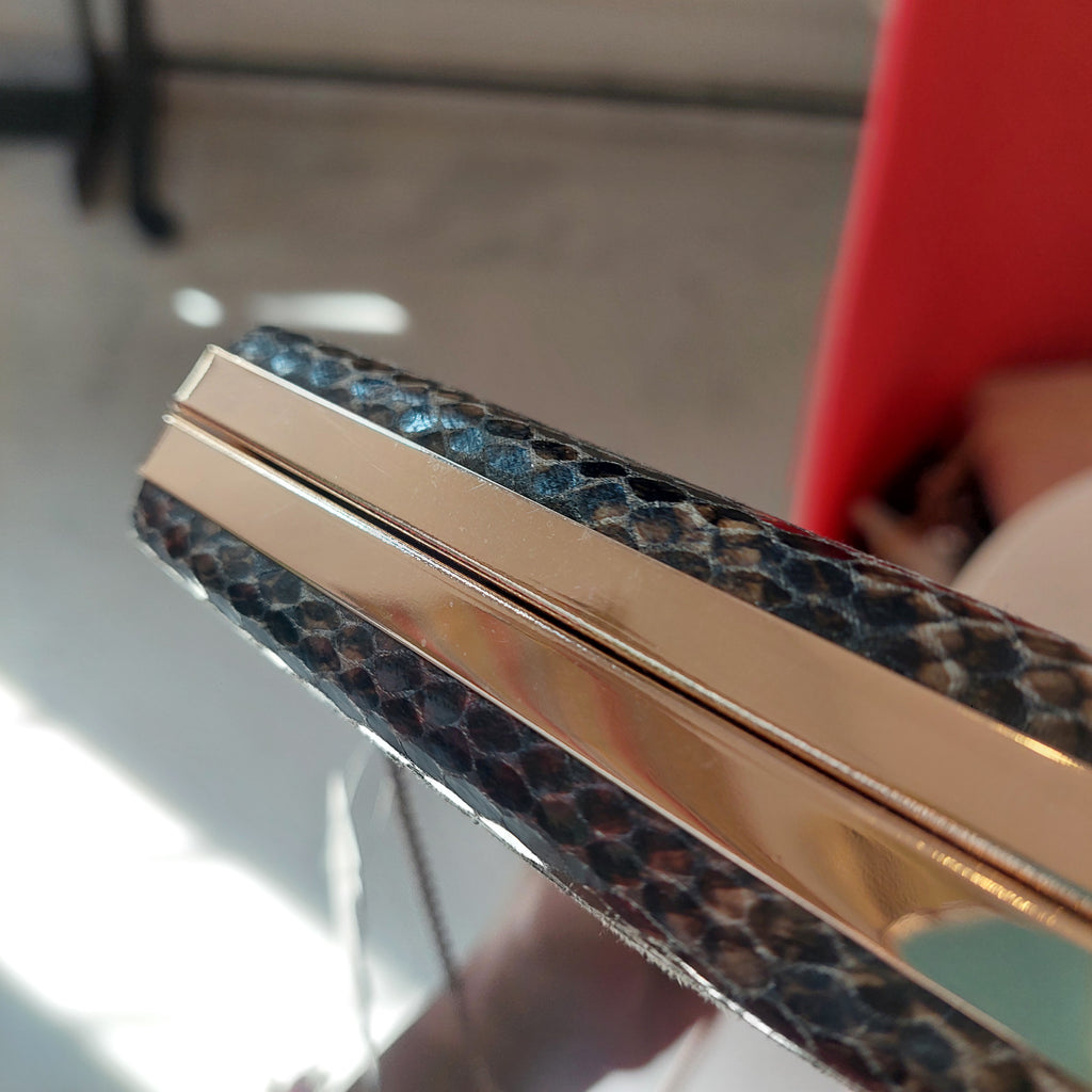 H&M Brown Snakeskin Pearl Box Convertible Clutch | Like New |