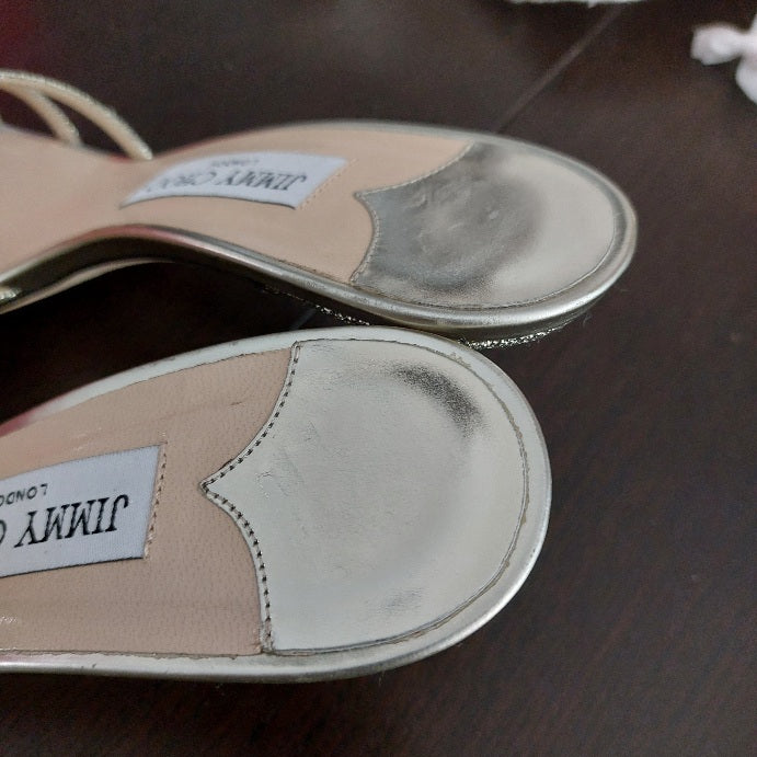 Jimmy Choo Gold Glitter Leather Heels | Pre Loved |