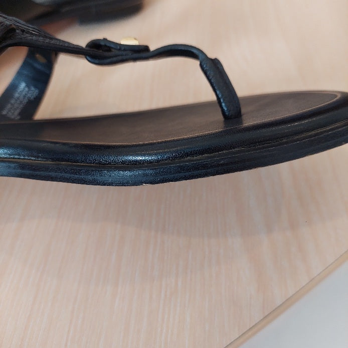 Michael Kors Black Aubrey Cutout Leather T-Strap Sandals | Gently Used |