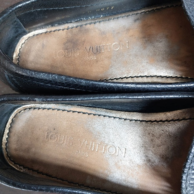 Louis Vuitton Black Pebbled Leather Monte Carlo Driving Moccasins | Pre Loved |