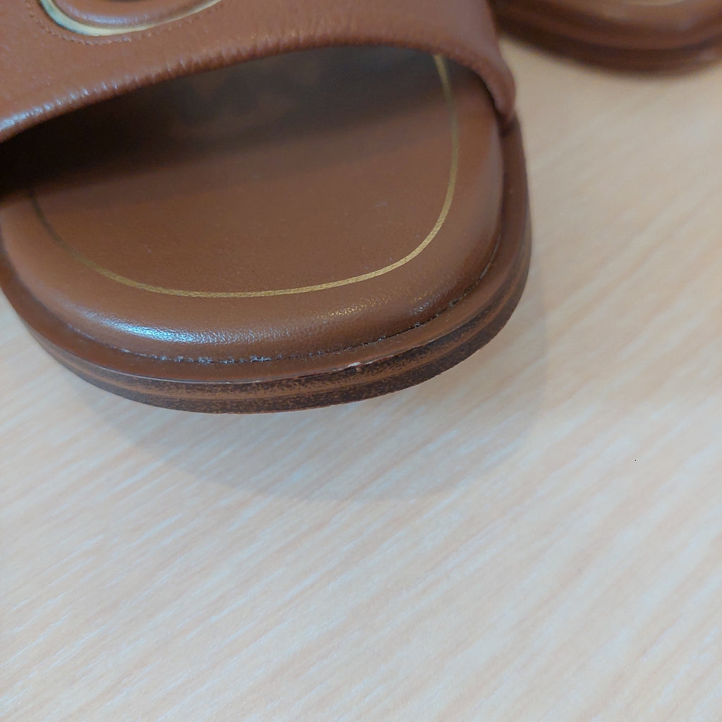 Michael Kors Brown Deanna Cutout Leather Slides | Brand New |