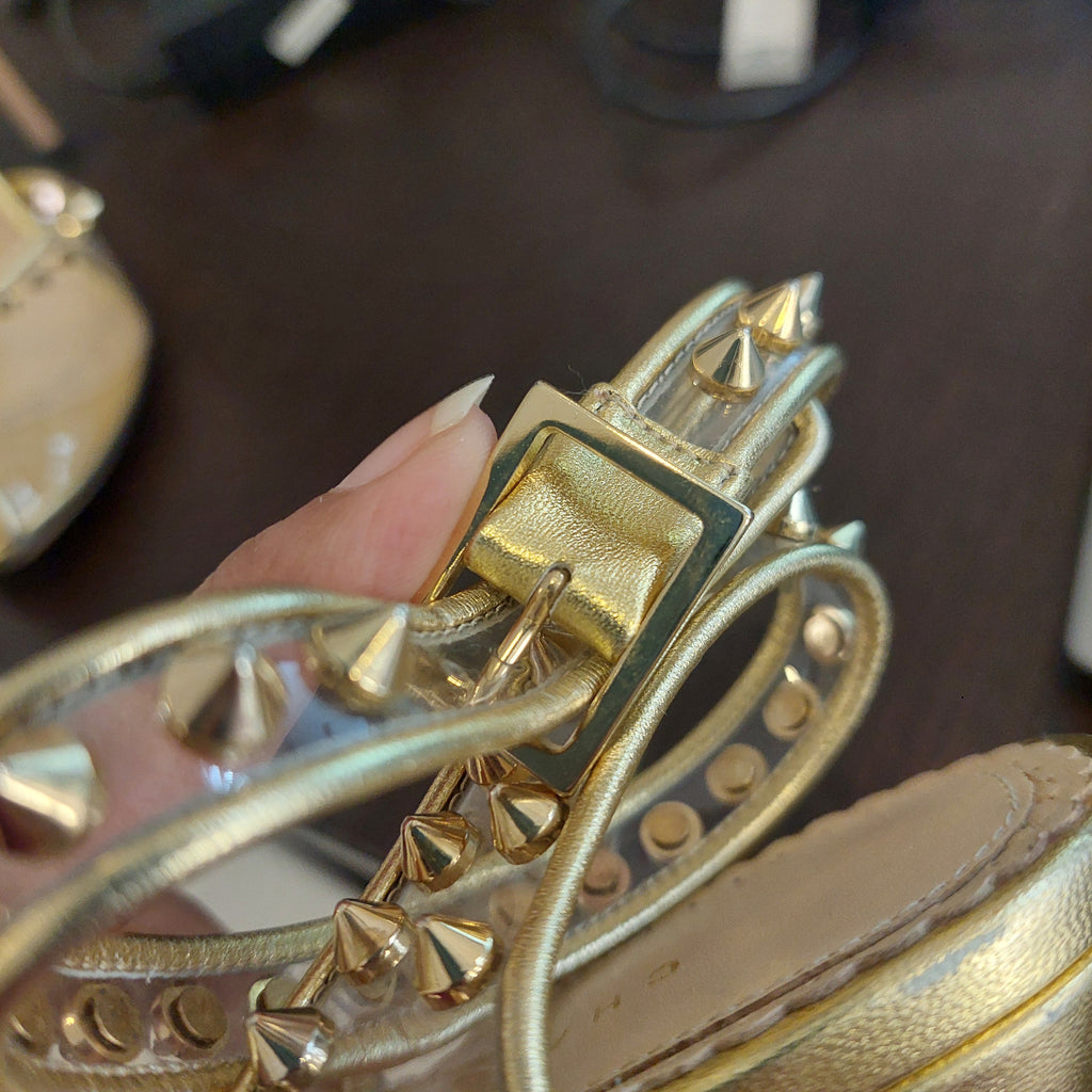 Charlotte Olympia Gold Leather & Transparent SOHO Studded Heels | Pre Loved |