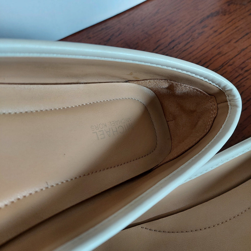 Michael Kors Vanilla Leather Fulton Studded Logo Moccasins | Pre Loved |